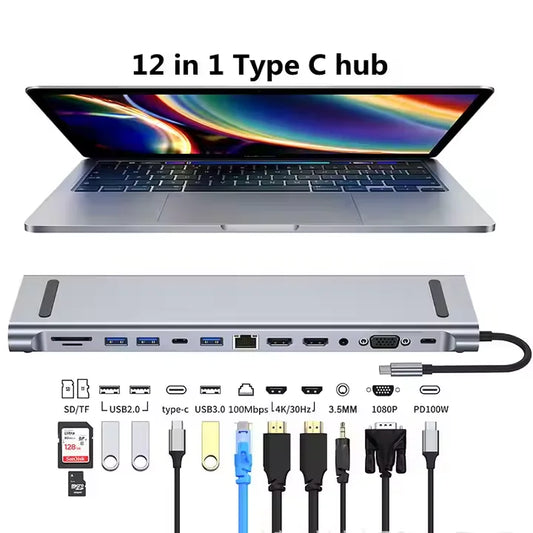 محطة توصيل 12في1 USB-C للأجهزة المحمولة