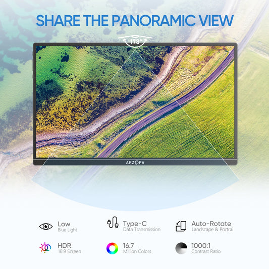 شاشة ARZOPA محمولة 14 FHD IPS بمدخل USB C وHDMI