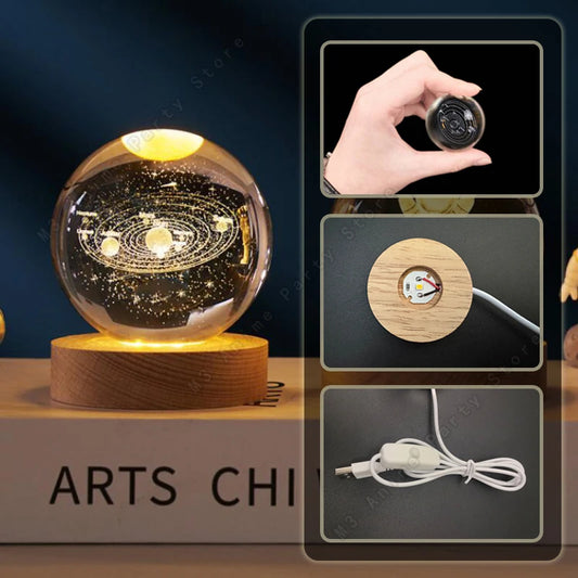 مصباح كريستال ثلاثي الأبعاد مضيء - كوكب زحل 5 سم